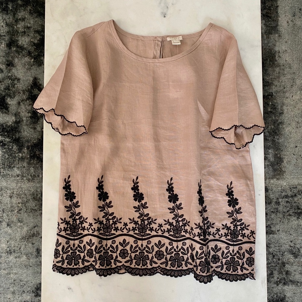 NWT J. Crew embroidered tan and black top
